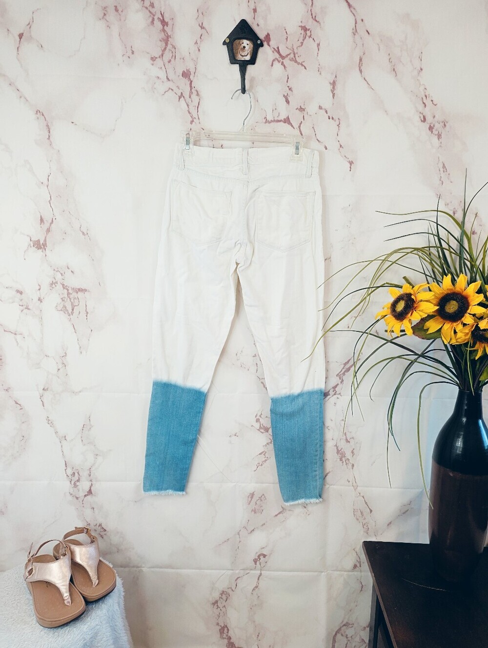 FRAME Denim White & Blue Dip Dye Cropped Skinny Jeans Size 24 - Picture 4 of 5